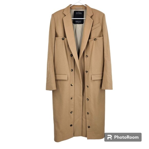 Rokh Coat $2200 Brown Wool Long Line Button Details Pockets Convertible Maxi 38 - Picture 1 of 11